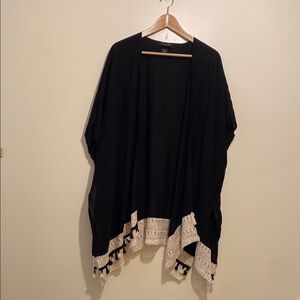 MARCUS ADLER NEW YORK Black Kimono with Crochet Trim . One Size